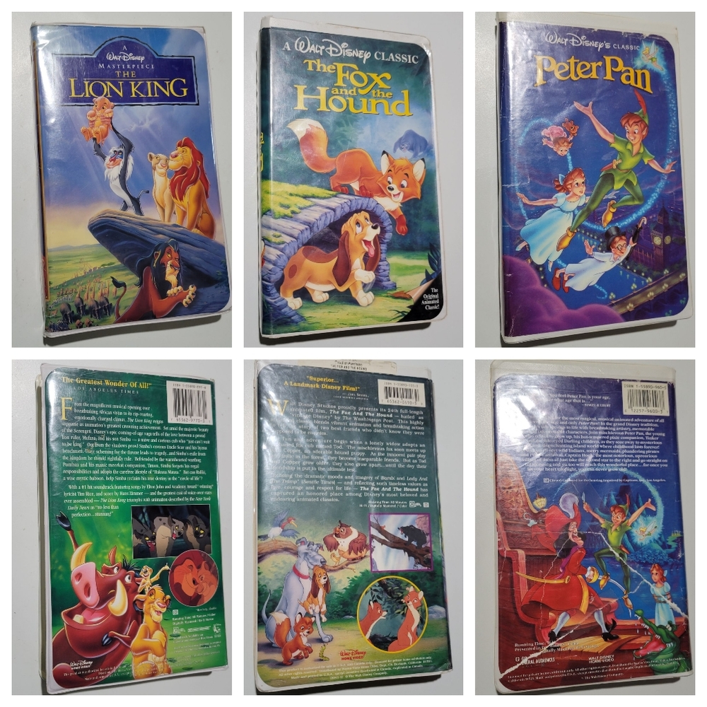 Lot of 3 vintage Walt Disney VHs PeterPan, Lion King & fox and the hound